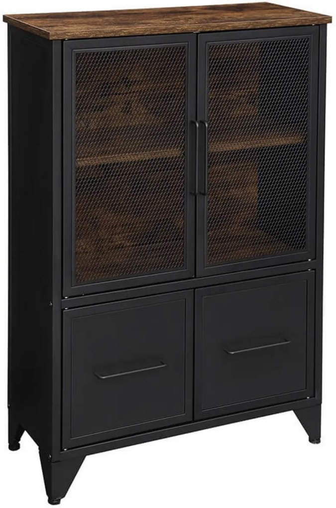 Nancy's Boston 2 Opbergkast - Commode Kasten - Boekenkast - Dressoir - Kast met 3 Planken - 4 Metalen Deuren - (75 x 33 x 80 cm)