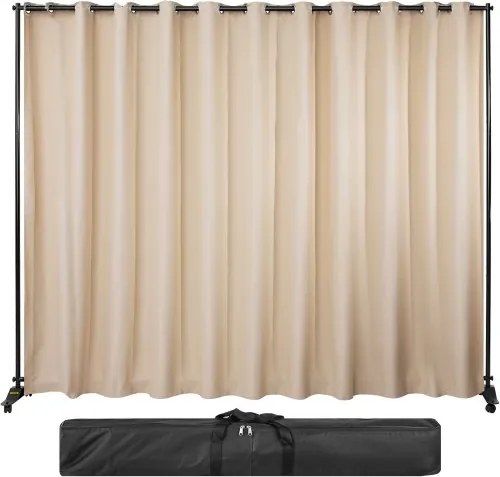 VEVOR Gordijn Verdeler Stand, 10 x 8 ft Vrijstaande Scheidingswand met 4 Wielen, Aluminium Frame, Cerduisteringsgordijn Oxford Tas, Uitbreidbare Partitie Privacyscherm voor Kantoor Conferentie, Beige