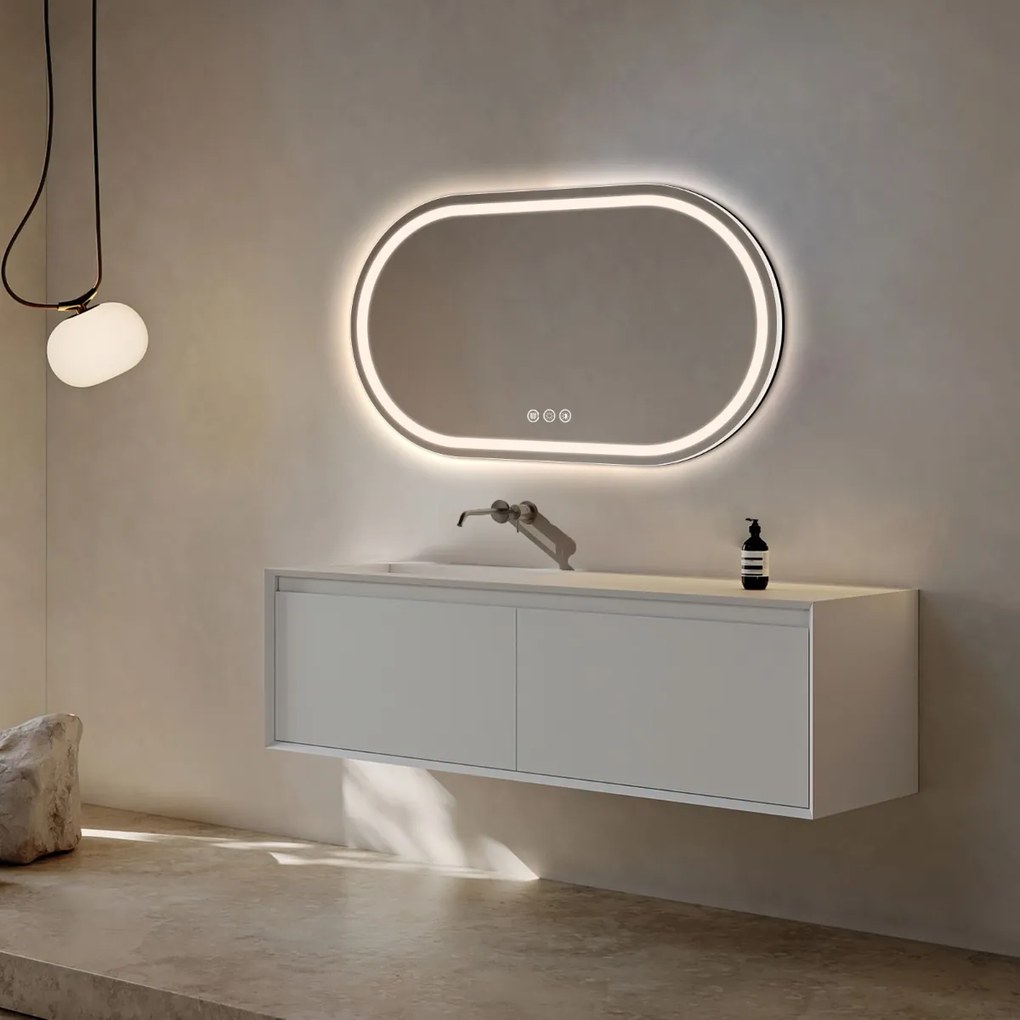 Saniclear Triova ovale spiegel 120x70cm met verwarming, directe en indirecte verlichting