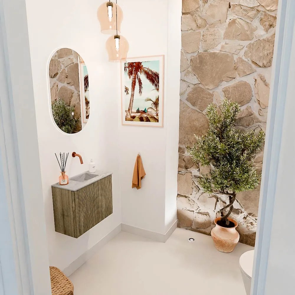 Mondiaz Joya DLux 50cm toiletmeubel dusk met wastafel faye rechts zonder kraangat glace