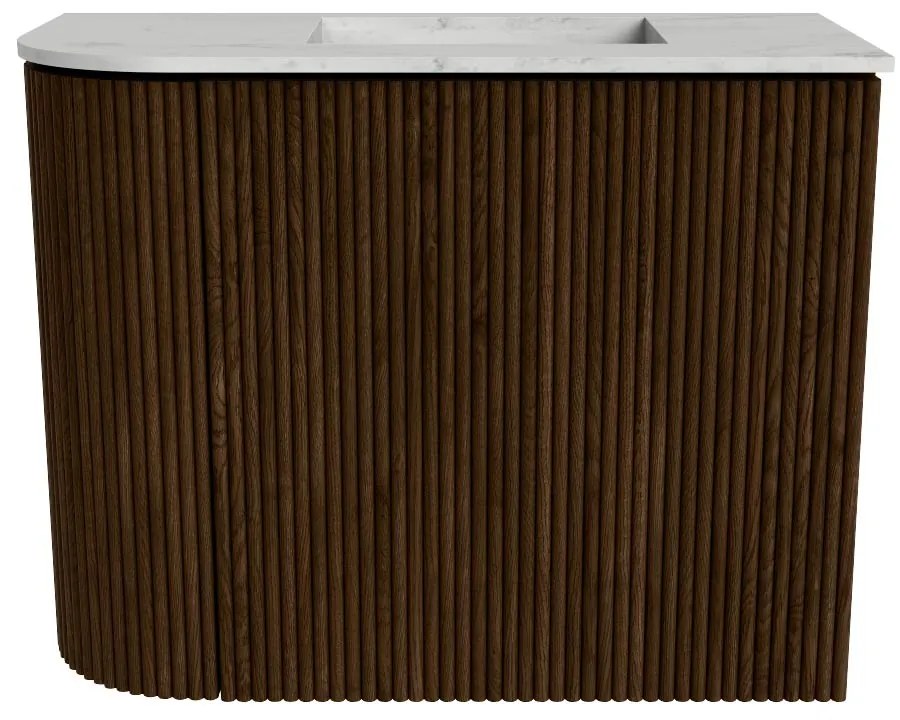Mondiaz Joya DLux 50cm toiletmeubel ronding links walnut met wastafel faye rechts zonder kraangat opalo