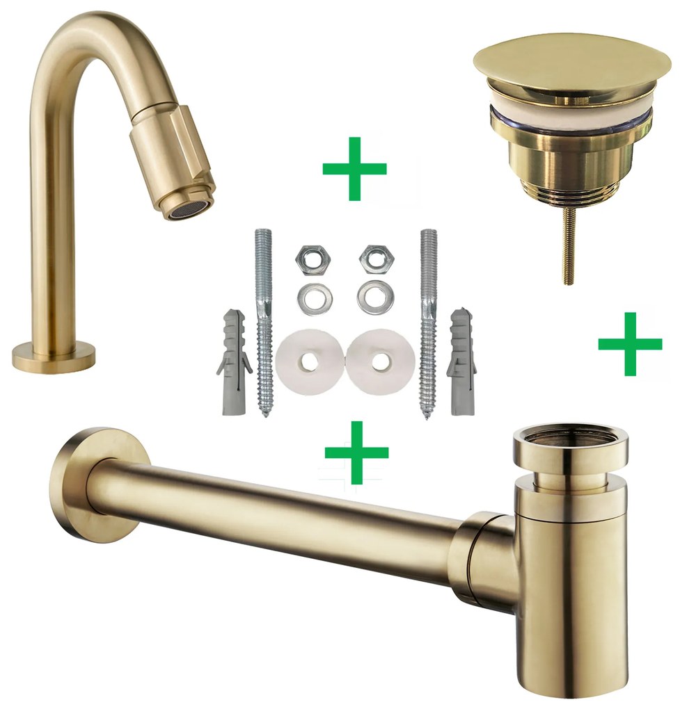 Mueller Gold fonteinkraanset messing geborsteld