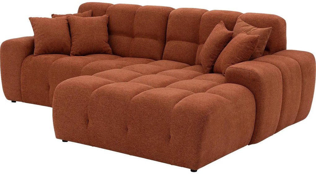 Goossens Excellent Bank Kubus - 30 X 30 Cm Stiksel bruin, stof, 1,5-zits, modern design met chaise longue rechts