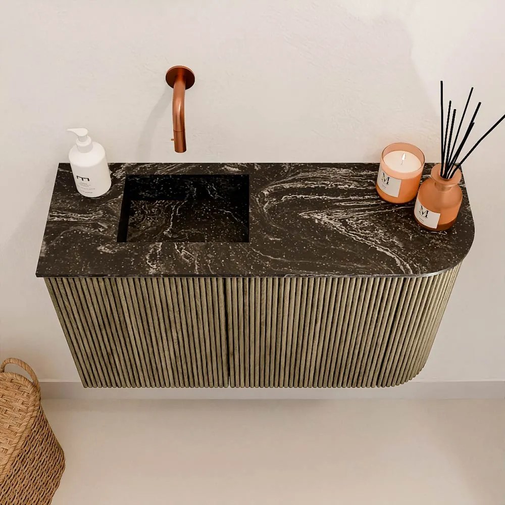 Mondiaz Joya DLux 70cm toiletmeubel ronding rechts dusk met wastafel faye links zonder kraangat lava