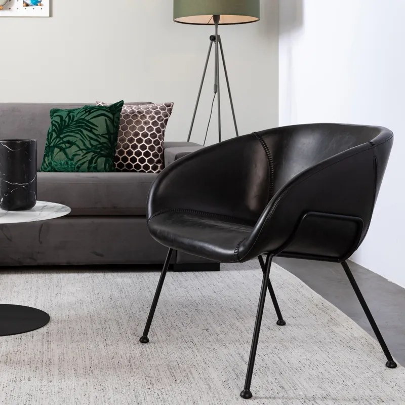 Zuiver Feston Zwarte Design Fauteuil Leer