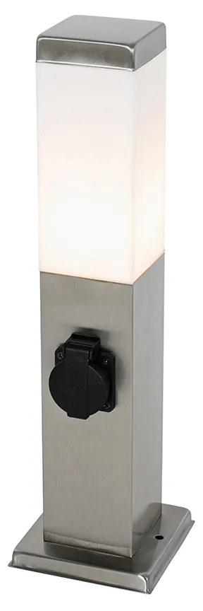 Moderne buitenlamp 45 cm staal met stopcontact IP44 - Malios Design, Modern E27 IP44 Buitenverlichting