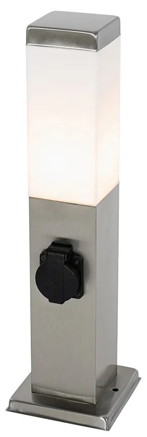 Moderne buitenlamp 45 cm staal met stopcontact IP44 - Malios