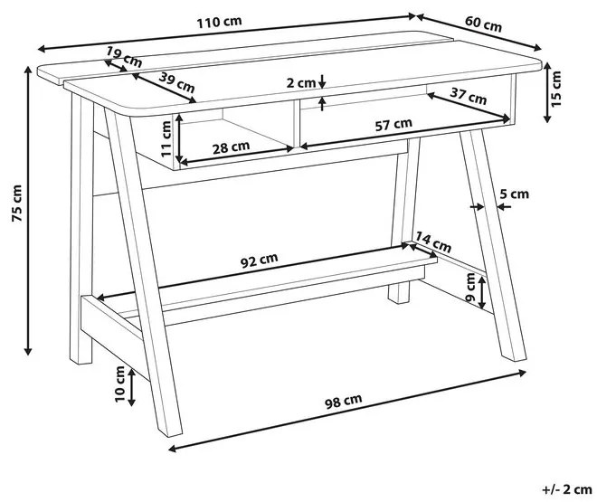 Bureau lichte houtkleur/wit 110x60 cm JACKSON Beliani