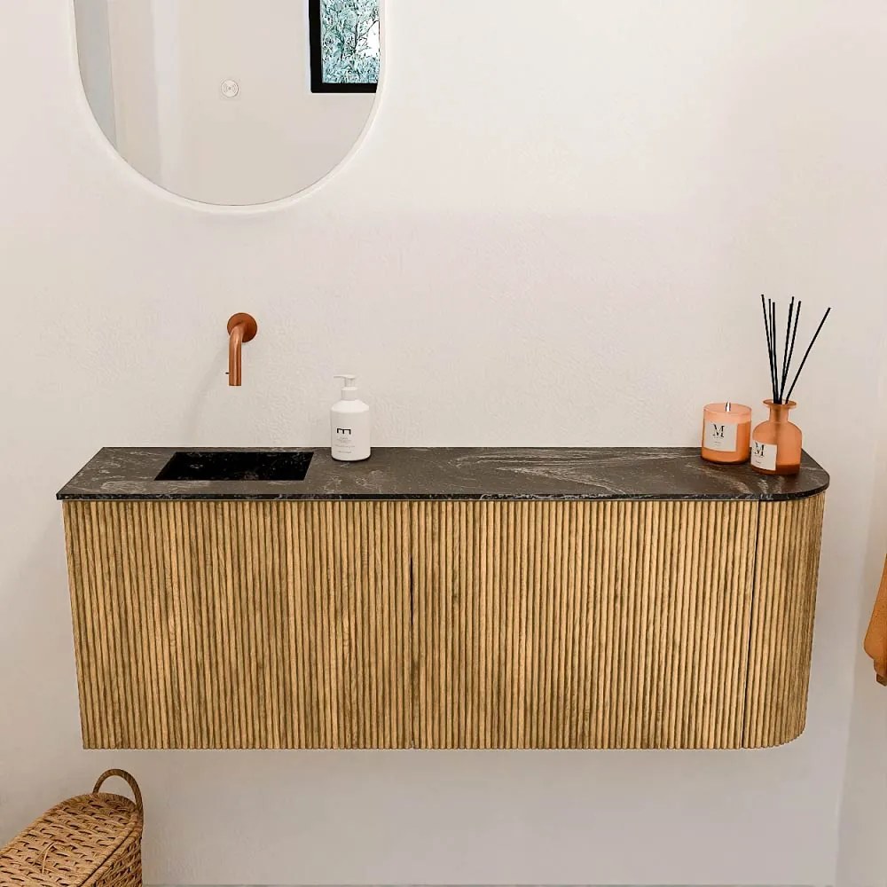 Mondiaz Joya DLux 110cm toiletmeubel ronding rechts oak met wastafel faye links zonder kraangat lava