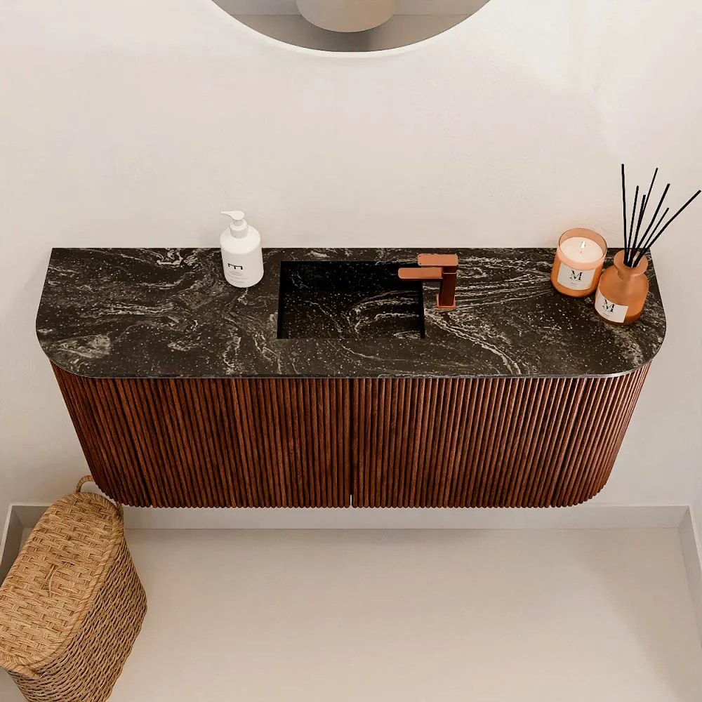 Mondiaz Joya DLux 95cm toiletmeubel ronding links/rechts ruby met wastafel faye midden 1 kraangat lava