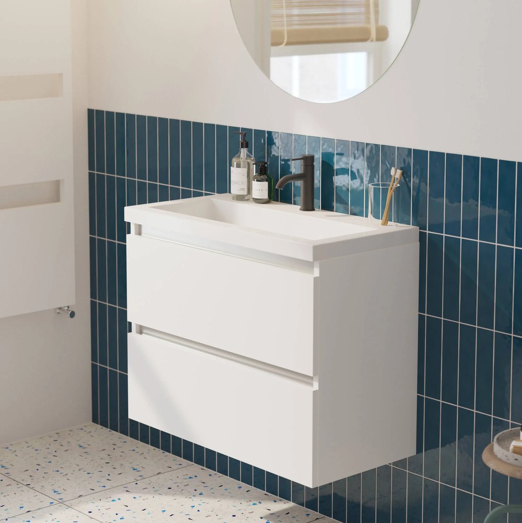 Saqu Gaia ondiep badmeubel incl. glans witte wastafel 80x40x64cm glans wit – aluminium greeplijst