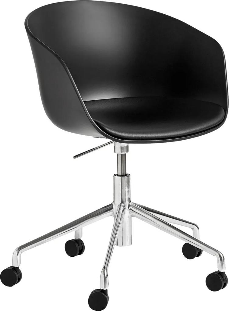 Hay About a Chair AAC52 bureaustoel met vast zitkussen onderstel gepolijst aluminium kuip Black Sierra Leather SI1001