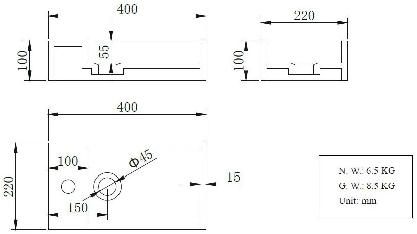 Mueller Dash fontein met kraangat links 40x22x10cm wit