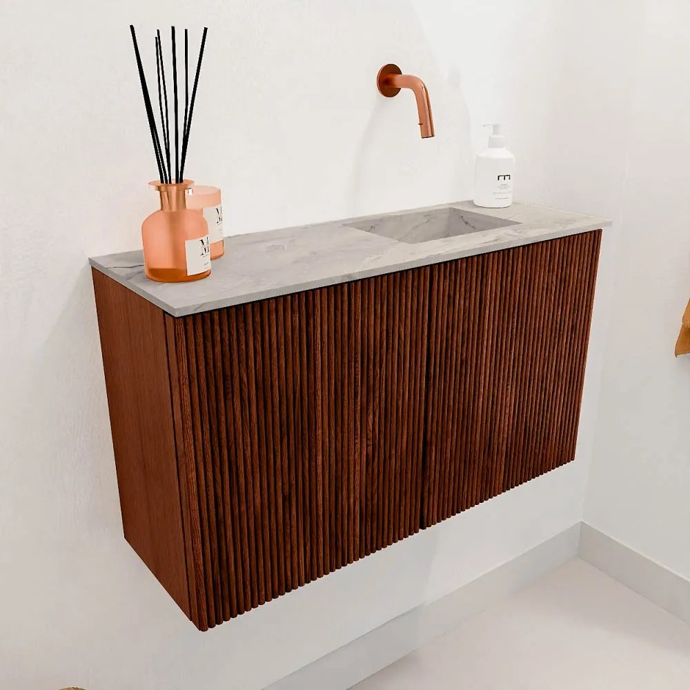 Mondiaz Joya DLux 70cm toiletmeubel ruby met wastafel faye rechts zonder kraangat glace
