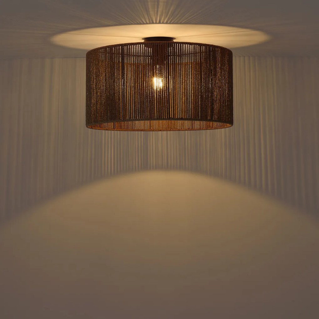 Plafondlamp zwart met bruine papieren kap 50/50/25 - Combi