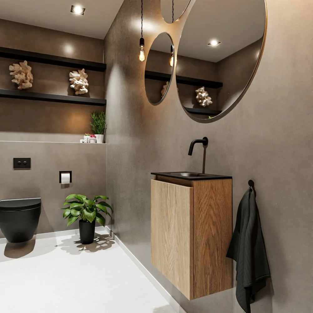 Mondiaz Ture 40cm toiletmeubel washed oak met wastafel urban midden geen kraangat