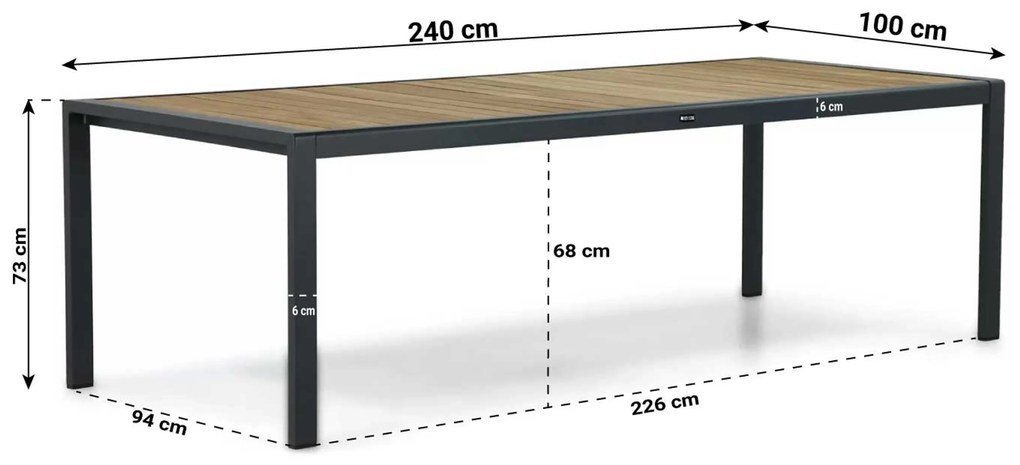 Tuinset 6 personen 240 cm Aluminium/teak Grijs Presto Ricadi/Valence