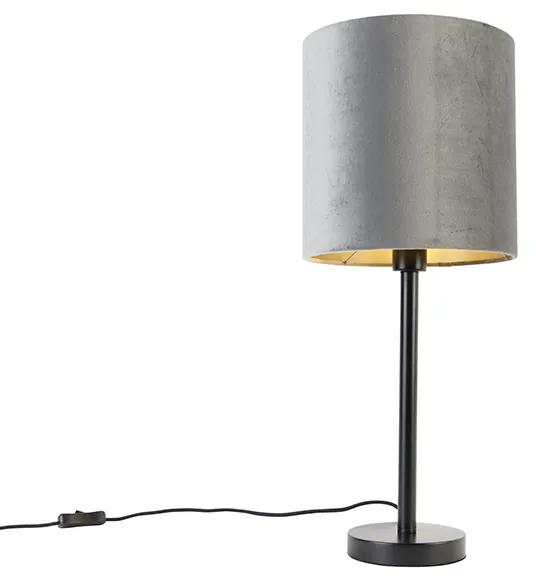 Stoffen Moderne tafellamp zwart met kap grijs 25 cm - Simplo Modern E27 cilinder / rond Binnenverlichting Lamp