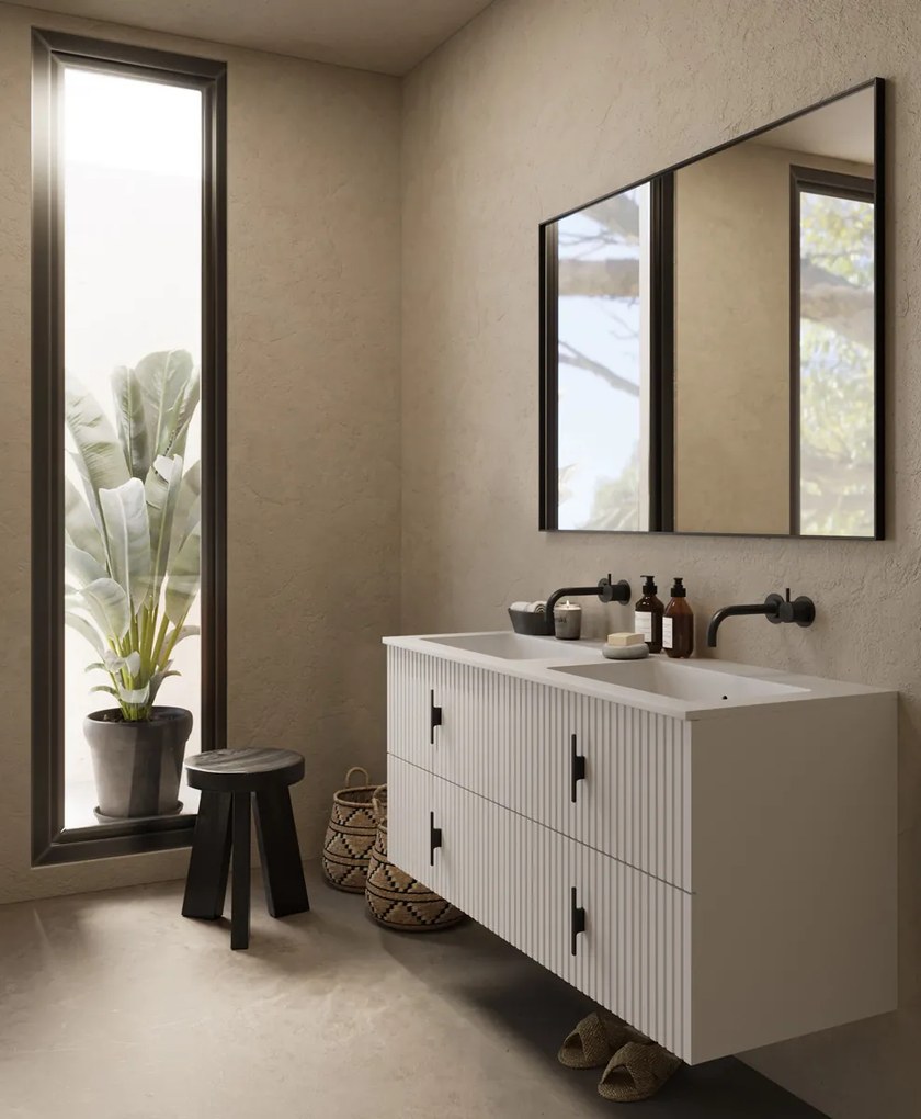 Muebles Avila badmeubel ribbelfront 120cm wit mat met dubbele wastafel zonder kraangaten