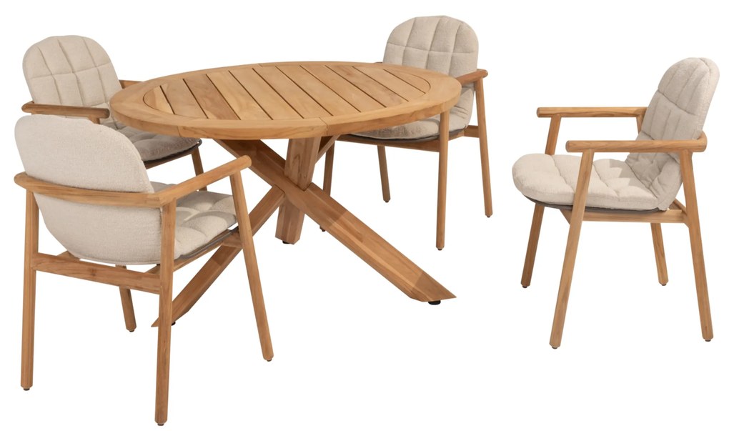 Prado Samos dining tuinset 5 delig 130 cm rond teak terre 4 Seasons Outdoor