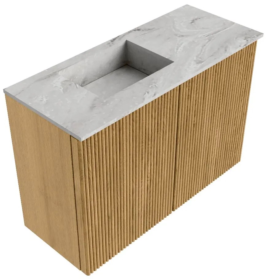 Mondiaz Joya DLux 60cm toiletmeubel oak met wastafel faye links zonder kraangat glace