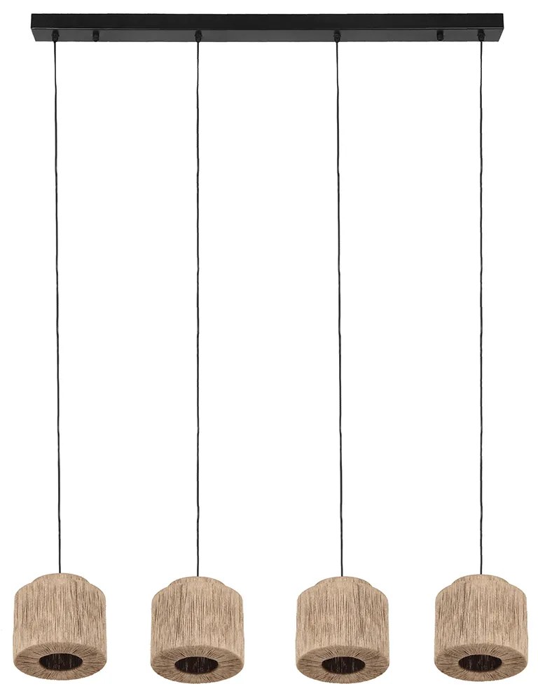 Japandi hanglamp zwart met bruin touw 4-lichts - Smilla
