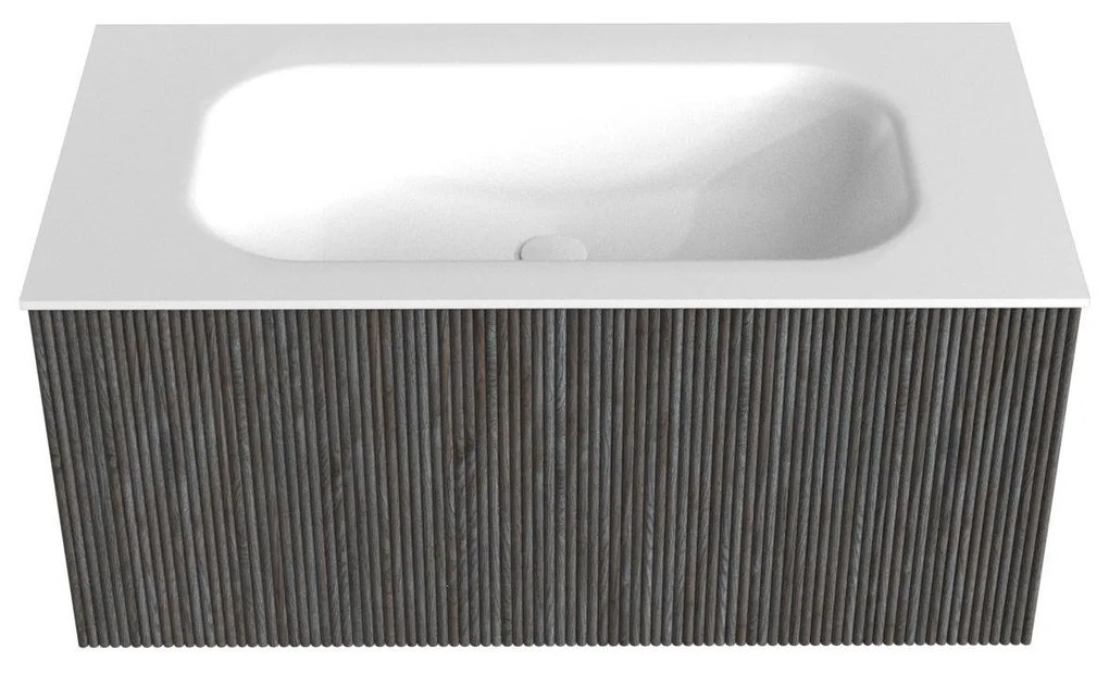Mondiaz Kurve 90cm badmeubel shadow met 1 lade en wastafel big small midden zonder kraangat