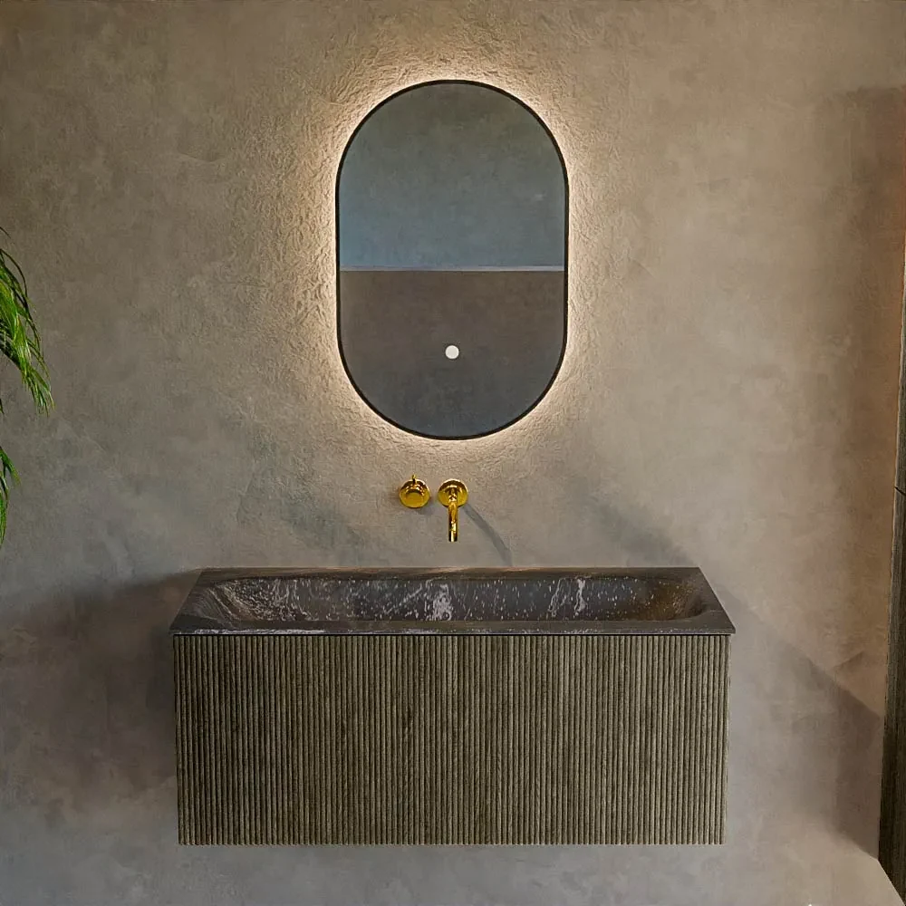 Mondiaz Kurve-dlux 100cm badmeubel shadow met 1 lade en wastafel big medium midden zonder kraangat lava