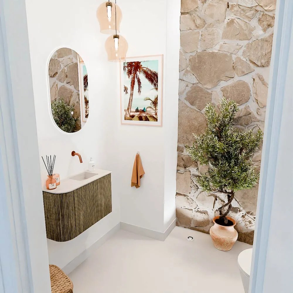 Mondiaz Joya DLux 60cm toiletmeubel ronding links dusk met wastafel faye rechts zonder kraangat meli