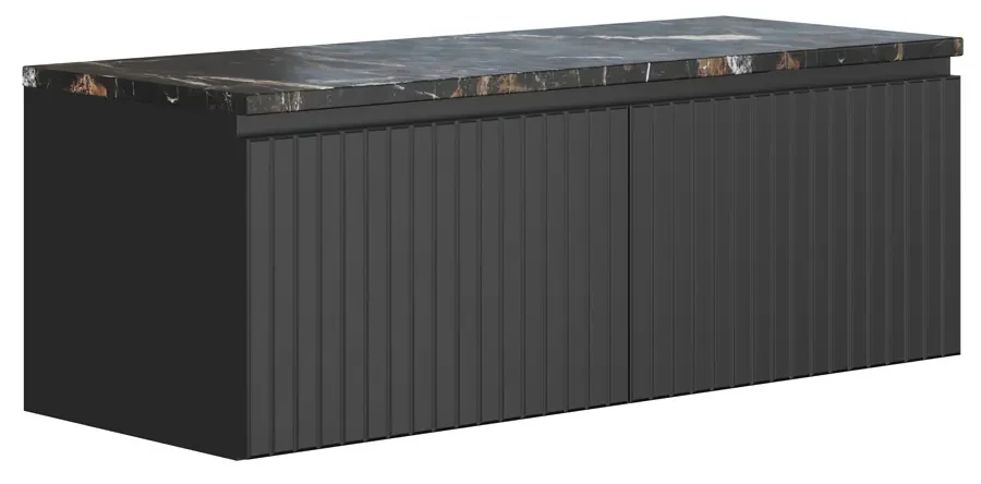 Fontana Portoro Gold marmer badmeubel 120cm mat zwart met ribbelfront en toppaneel met ronde waskommen