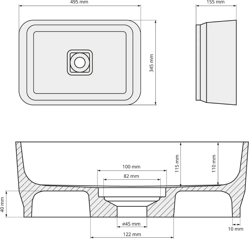 Polysan Banera waskom vierkant 50x36cm grijs mat