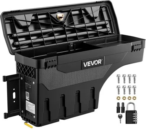 VEVOR Pickup Tool Box 25L voor Dodge Ram 1500 2019-2023 ABS Zwart Bestuurderszijde Links (boren vereist), 180° draaibaar, met antidiefstalvergrendeling, cijferslot, waterdicht