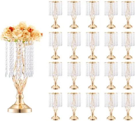 VEVOR 20 stuks 43 cm hoge kristallen glazen bloemenstandaard voor bruiloften, metalen vaas voor bruiloftsdecoraties, gouden bloemenhouders, bloemenstandaards voor tafels, bruiloftsdiners, feesten, ceremonies, verjaardagsfeesten