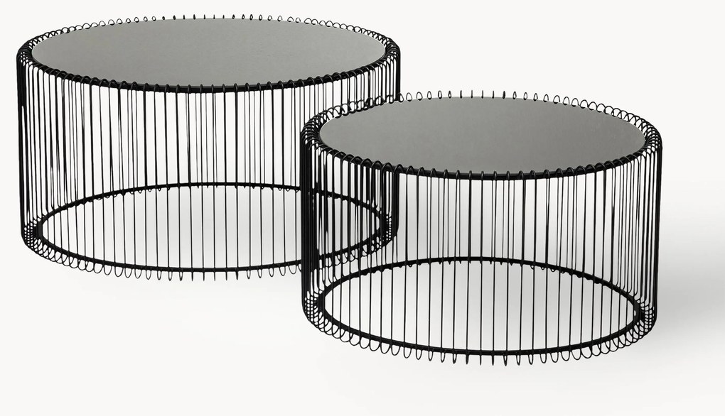 Salontafels Wire met glazen tafelblad, 2-delig