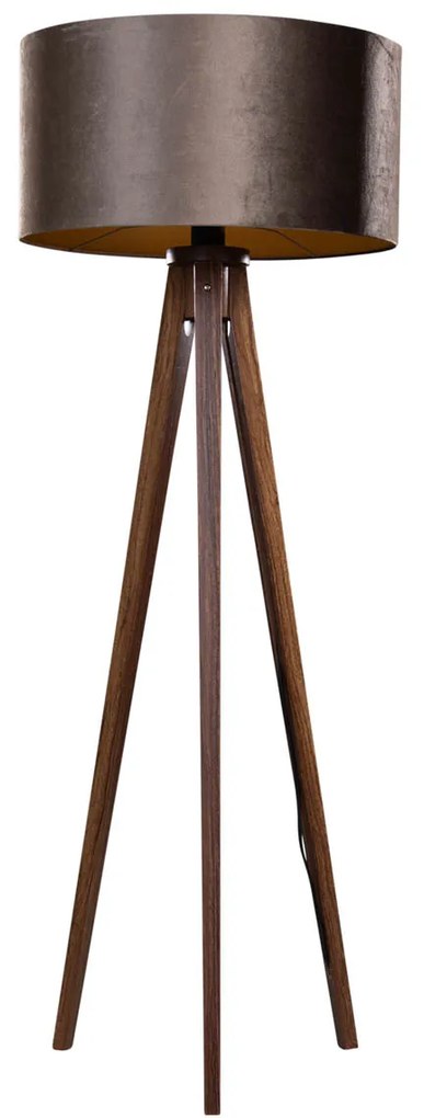 Vloerlamp tripod walnoot hout met velours kap bruin 50cm - Tripod Classic Klassiek / Antiek, Landelijk E27 Scandinavisch rond Binnenverlichting Lamp