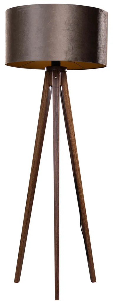 Vloerlamp tripod walnoot hout met velours kap bruin 50cm - Tripod Classic