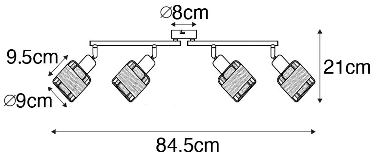 Design plafondlamp zwart met goud 4-lichts langwerpig - Noud
