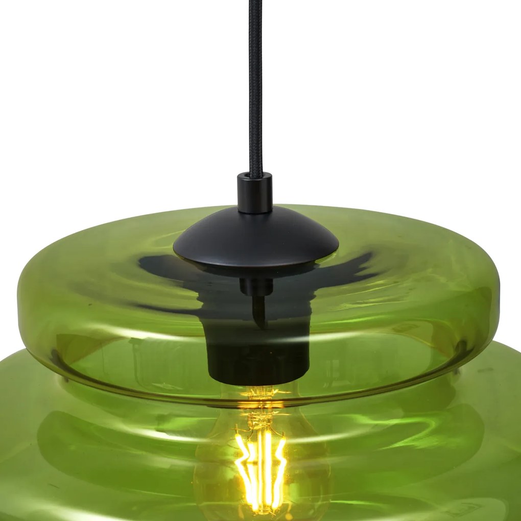Retro hanglamp zwart met groen glas 4-lichts - Denise