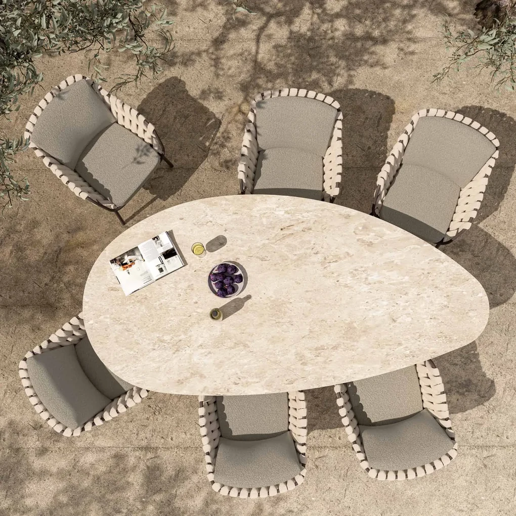 4 Seasons Outdoor Arizona tafel met kiezelvormig keramisch blad in zandkleur 240 x 120 cm Tuintafel bruin weerbestendig
