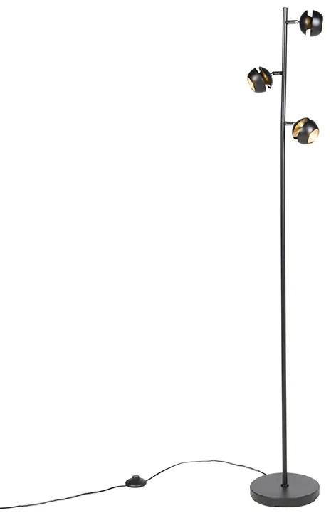 Moderne vloerlamp 3-lichts zwart met gouden binnenkant - Buell Deluxe