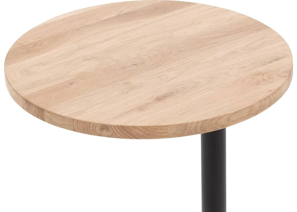 Goossens Nachtkastje Runt, Voet rond metaal ral 9005 zwart, blad massief eik