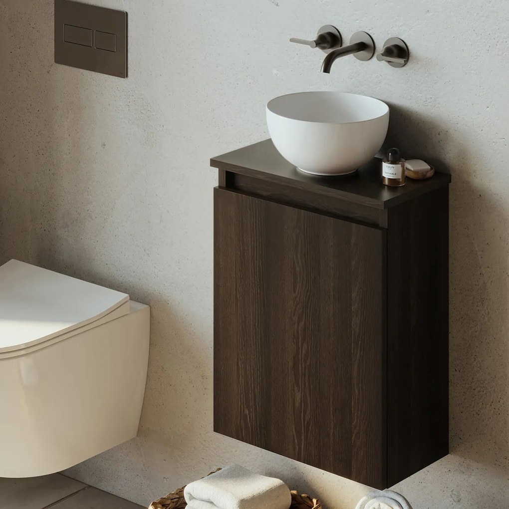 Fontana Bano toiletmeubel kasteel bruin 40x22cm met glans witte waskom