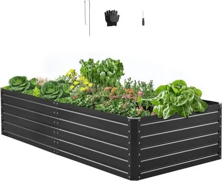 VEVOR Verhoogd Tuinbed, Metaal, 2032x1016x470 mm, Plantbed, Groentebed, Plantenbak met Open Bodem & Afgeronde Randen, Groot Bloembed, Kruidenbed voor Groenten, Bloemen, Kruiden & Vetplanten