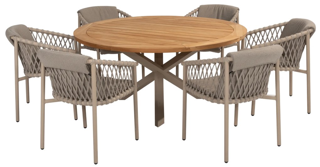 Prado Allora dining tuinset 160 cm rond 7 delig latte teak 4 Seasons Outdoor