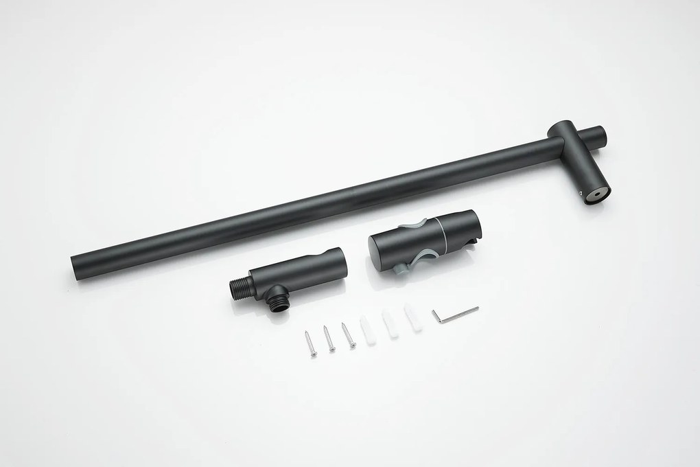 Saniclear Plus Curved inbouw regendouche met 30cm hoofddouche, plafondarm en glijstang zwart mat