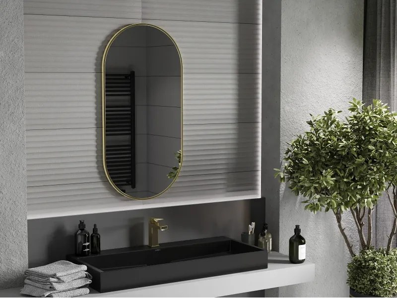 Mexen Loft ovale badkamerspiegel 100 x 50 cm, gouden lijst - 9851-100-050-000-50