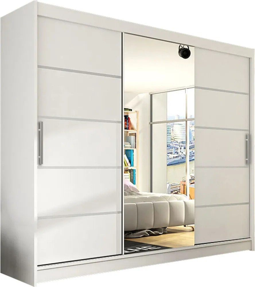 Kledingkast Closico Ordo VI, Wit, 215x250x58cm, 203 kg, Kledingkast deuren: Schuivend, Aantal planken: 9, Aantal planken: 9