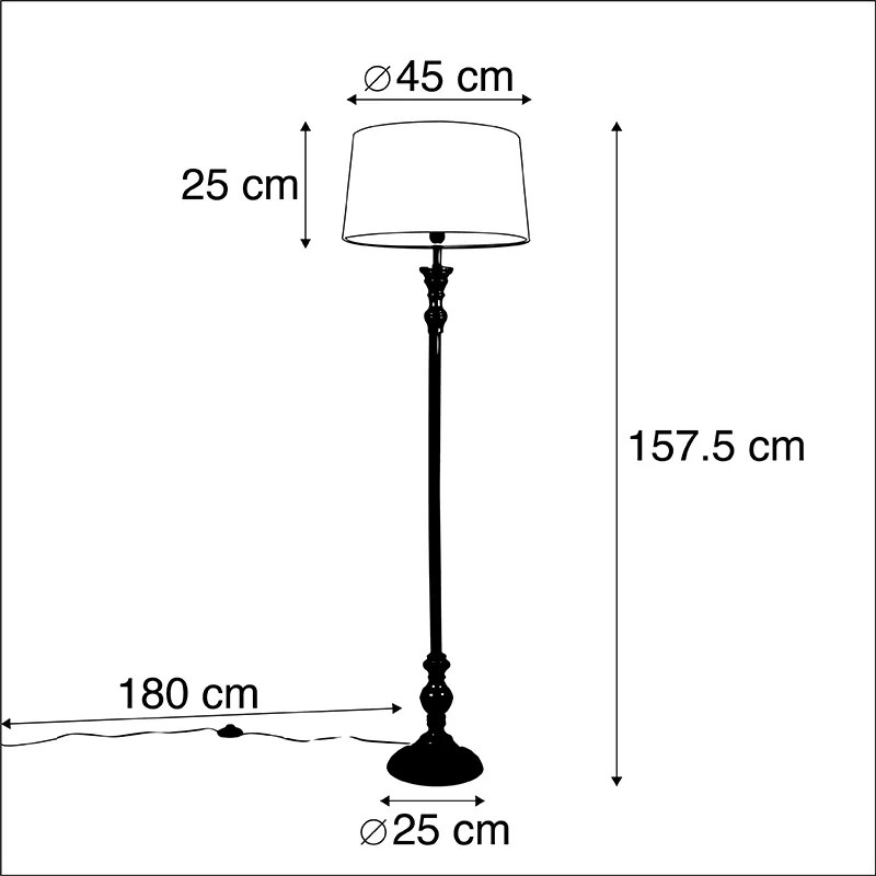Vloerlamp zwart met linnen kap grijs 45 cm - Classico