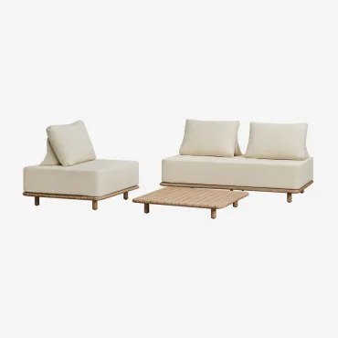 Tuinset Met 2-zitsbank, Fauteuil En Salontafel 95x95 Cm In Acacia Portet Gardenia Wit - Sklum