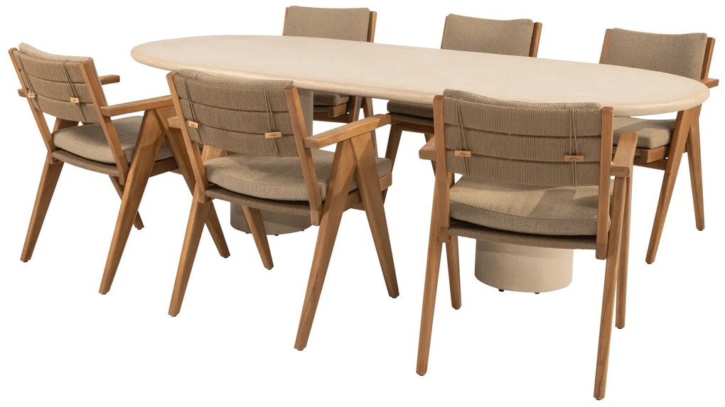 4 Seasons Outdoor Mats tuinset teak met Hampton tuintafel 240 cm Tuinset beige weerbestendig